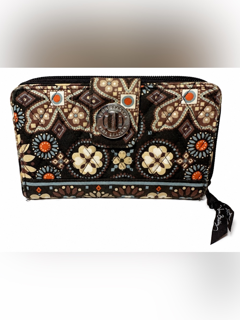 Vera Bradley Canyon Pattern Turn Key zip around wallet Brown Floral